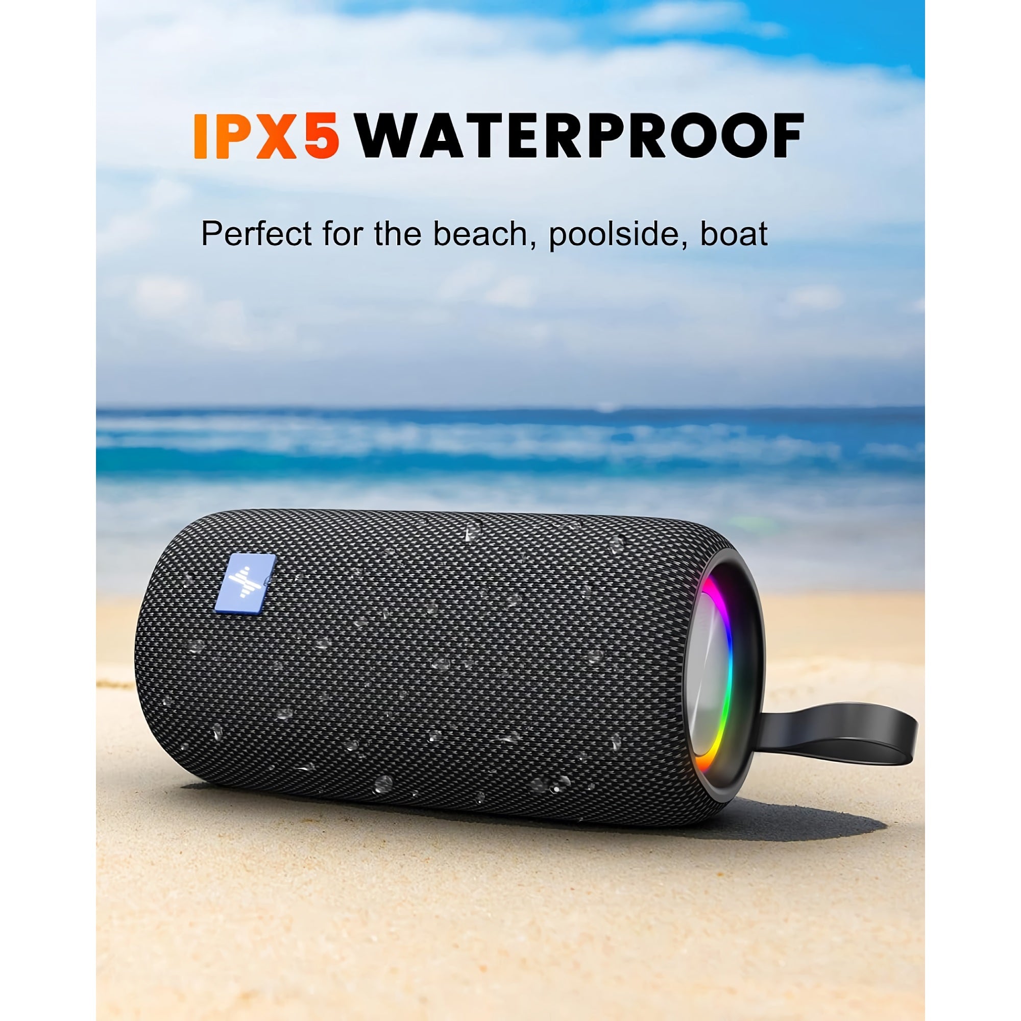 F22 RGB LED Wireless Speaker, Portable Blueooth Speaker with TWS, IPX5 Waterproof, LED Lights, TF Card Slot for Home, Travel, Parties, Beach (Black) F22 RGB LED Wireless Speaker, Portable Blueooth Speaker with TWS, IPX5 Waterproof, LED Lights, TF Card Slot for Home, Travel, Parties, Beach (Black)